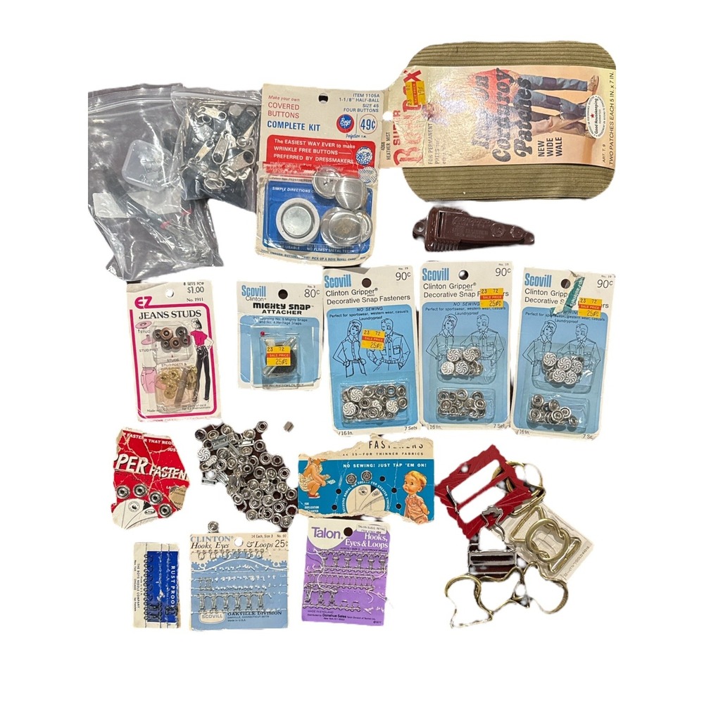 Huge Lot Snaps, Hooks, Eyes, Loops, Grippers, Studs & Zippers Vintage